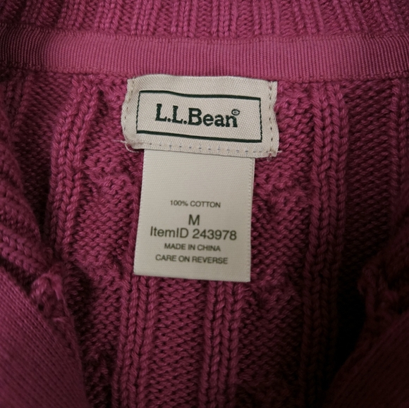 L.L. Bean Raspberry Cable Knit Cardigan - Picture 3 of 15